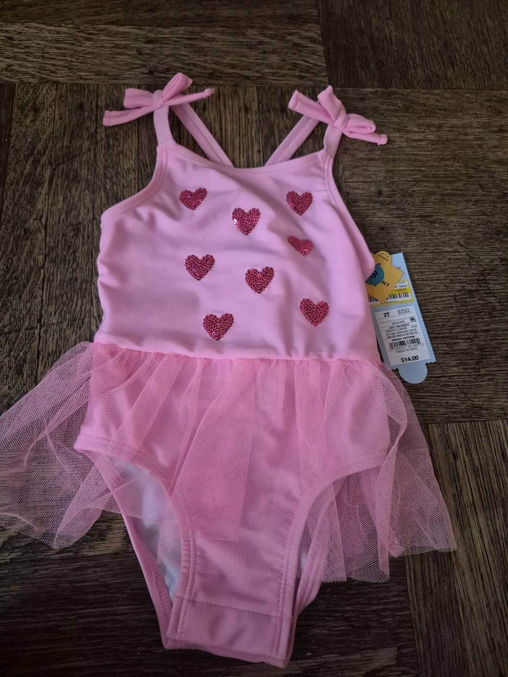 Cat & Jack Pink Girl's Tutu Swim Suit with Heart Detail